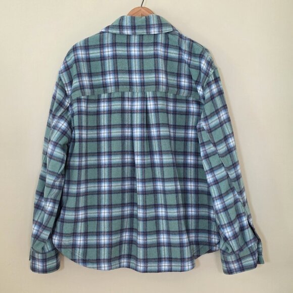 American Eagle Shacket Womens XL Plaid Fleece LS Wool Blend Pockets Buttons Boho - Picture 2 of 16